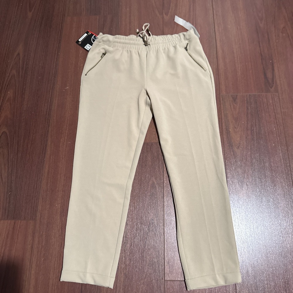 BBJ Los Angeles High Rise Pull On Tapered Dress Pants Elastic Waist Beige L